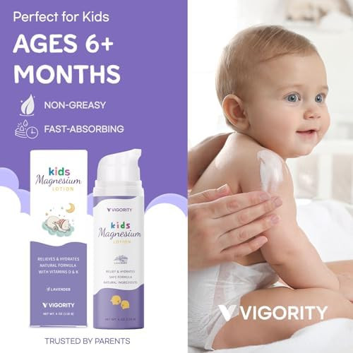 Vigority Magnesium Cream Lotion For Mama & Baby Kids Bundle - Bedtime Calming With Natural Ingredients Lavender Oil Shea Butter & Vitamins - Soothing Relief Safe For Kids