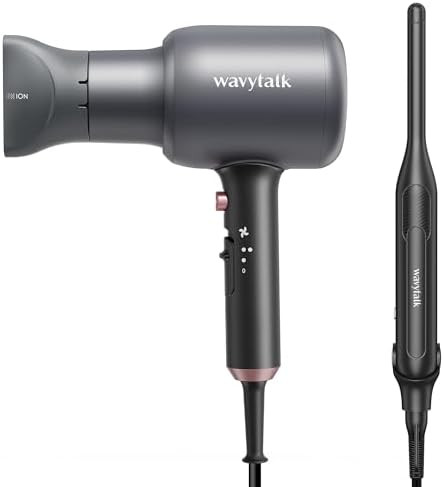 Wavytalk Ionic Hair Dryer And 3/10 Inch Pencil Flat Iron Set 1875 Watt Negative Ions Dryer With Diffuser And Concentrator Professional Salon Straightener For Quick Touch Ups
