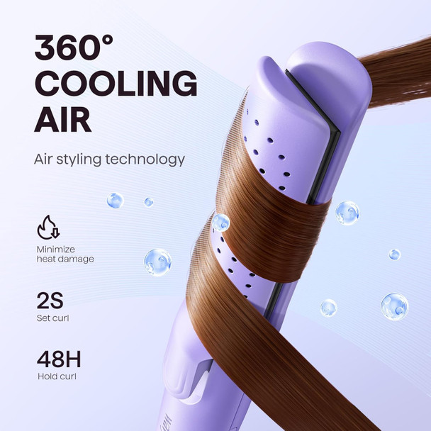 Wavytalk Airflow Styler Curling Iron Cool Curl 360Ã‚° Cool Air Lock In Style For Lasting Curls Reduces Damage 2 In 1Hair Straightener And Curler 1.25 Inch Anti-Scald For Short Long Hair Pink