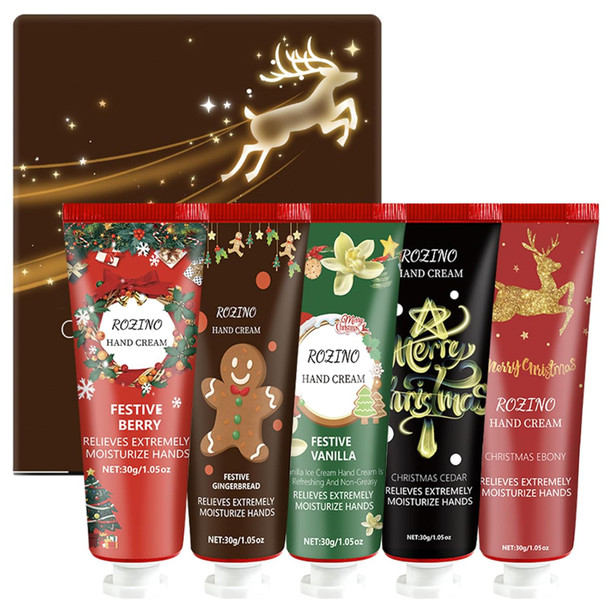 Xiaoks Christmas Hand Cream 5 Pack - Festive Holiday Set Moisturizing & Nourishing For Dry Skin Non-Greasy Fast Absorbing Stocking Stuffer For Women Men (5)