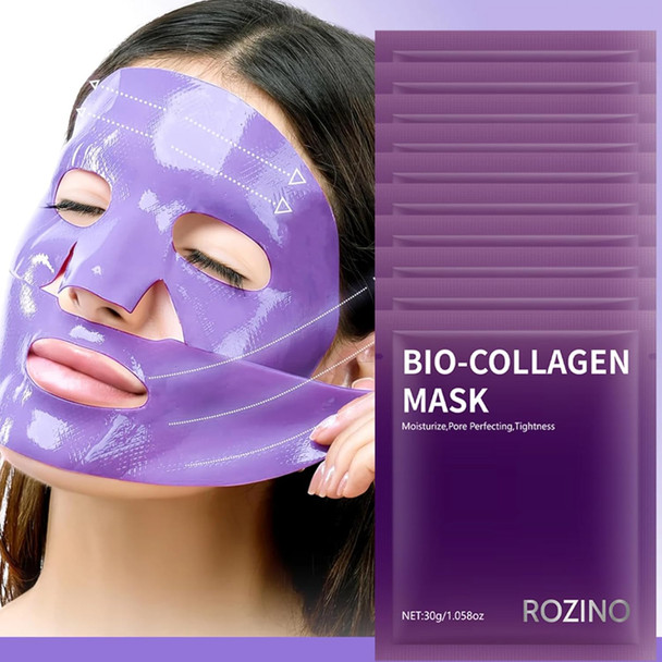 Xiaoks 10-Pack Bio-Collagen Face Masks - Moisturizing Pore Perfecting & Tightening Skincare Masks 30G Each Hydrating Treatment For Smooth Youthful Complexion (10Pcs)