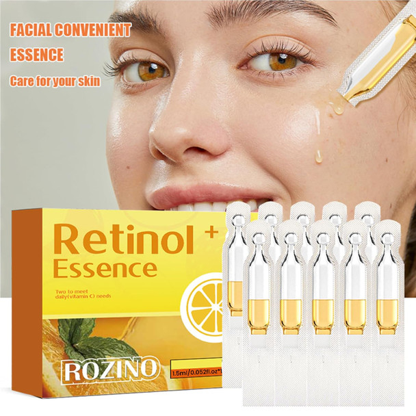 Xiaoks Retinol & Vitamin C Essence Serum For Face - Anti-Aging Facial Serum With Jojoba Oil & Aloe Vera - Day & Night Moisturizing Serum - Travel-Friendly Ampoules (0.05 Fl.Oz X 10E)