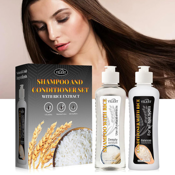 Zgxhga Rice Water Shampoo And Conditioner Set For Hair Growth Strengthening Anti-Thinning Suitable For All Hair Types