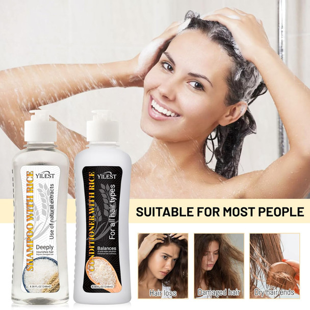 Zgxhga Rice Water Shampoo And Conditioner Set For Hair Growth Strengthening Anti-Thinning Suitable For All Hair Types