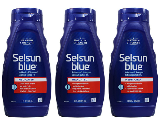 Selsun Blue Medicated Maximum Strength Dandruff Shampoo, 11 Ounce (Pack of 3)