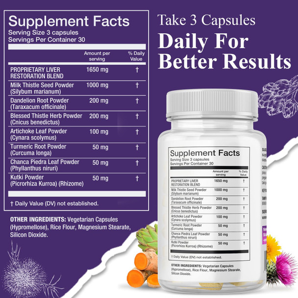 Serene Herbs Liver Cleanse Detox & Repair Formula – Pure Health Liver Support with Milk Thistle, Artichoke & Dandelion Root for Fatty Liver & Liver Health Herbal Detox Supplement Capsules (60 Count)