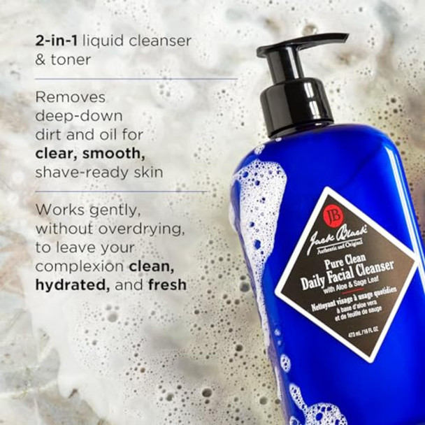 Jack Black Pure Clean Daily Facial Cleanser for Men - Mens Face Wash Jack Black Face Wash Men's Face Wash for Men Face Cleanser for Men 2-in-1 Mens Facial Cleanser & Toner Gifts for Men