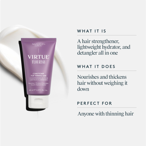 VIRTUE Flourish Conditioner for Fine or Thinning Hair Sulfate Free Hair Growth Product Detangles and Thickens Color Safe- 2 Fl Oz