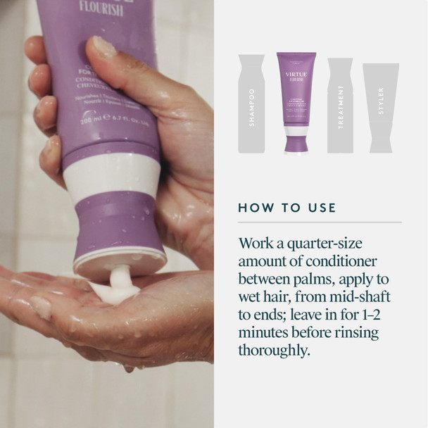 VIRTUE Flourish Conditioner for Fine or Thinning Hair Sulfate Free Hair Growth Product Detangles and Thickens Color Safe- 2 Fl Oz