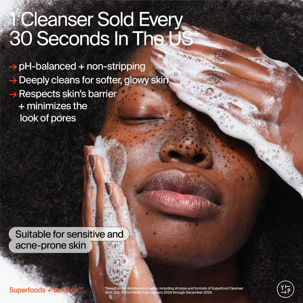 Youth To The People Superfood Facial Cleanser - Kale + Green Tea Daily Face Wash Gentle Makeup Remover with Soothing Antioxidants for Glowing Skin pH Balance Clean Pores Sulfate-free Refillable- 16 Fl Oz