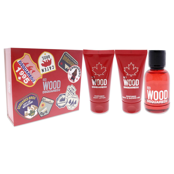 Dsquared2 Red Wood Women 1.7oz EDT Spray 1.7oz Body Lotion 1.7oz Bath and Shower Gel 3 Pc Gift Set
