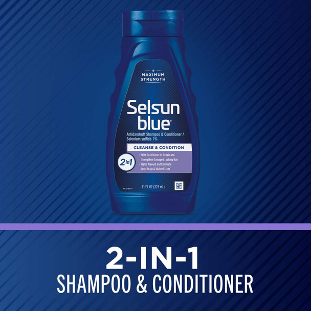 Selsun Blue 2-in-1 Anti-dandruff Shampoo & Conditioner, 11 fl. oz., Maximum Strength 2-in-1 Treatment, Selenium Sulfide 1%