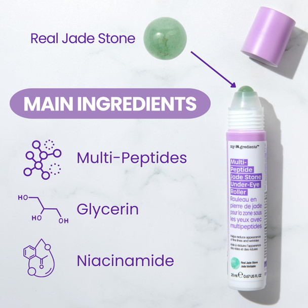 Masque Bar My Ingredients Hydrating Under Eye Serum with 360° Jade Stone Roller Multi-peptides & Hyaluronic Acid Treats Eye Puffiness Dark Circles- Instant Wrinkle Remover -Korean Skincare-20ml
