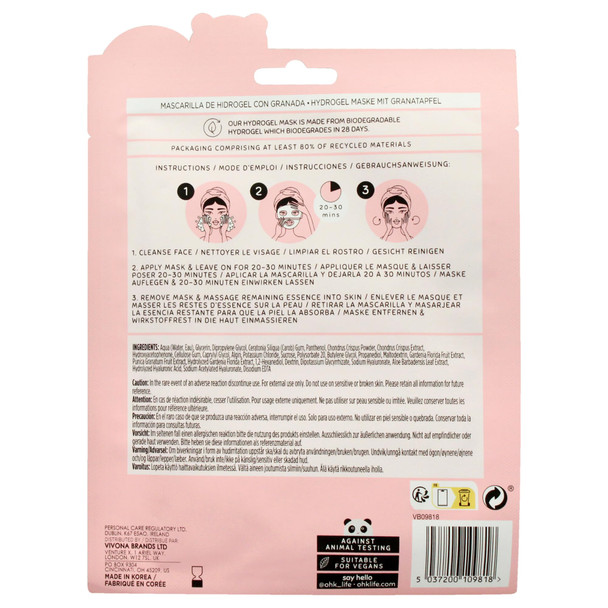 Oh K! Hydrogel Mask - Pomegranate - Moisturizing Face Mask Sheet - Hydrating Face Sheets - Rich in Hyaluronic Acid Aloe Vera - Korean Skincare - 1 Pc