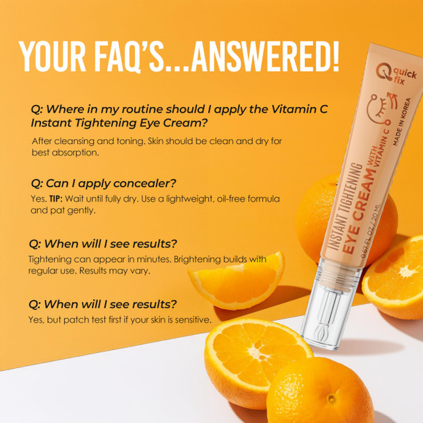 Quick Fix Vitamin C Instant Eye Tightener – Under Eye Cream for Dark Circles Puffiness & Bags – Dermatologist Tested Anti-Aging Korean Skin Care – Vegan Clean Beauty Cruelty-Free – .67 Fl Oz