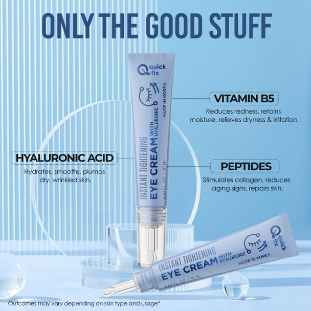Quick Fix Hyaluronic Acid Instant Eye Tightener – Hydrating & Firming Under Eye Cream For Wrinkles & Puffiness – Dermatologist Tested Anti-Aging Korean Skin Care – Vegan Clean Beauty – .67 Fl Oz