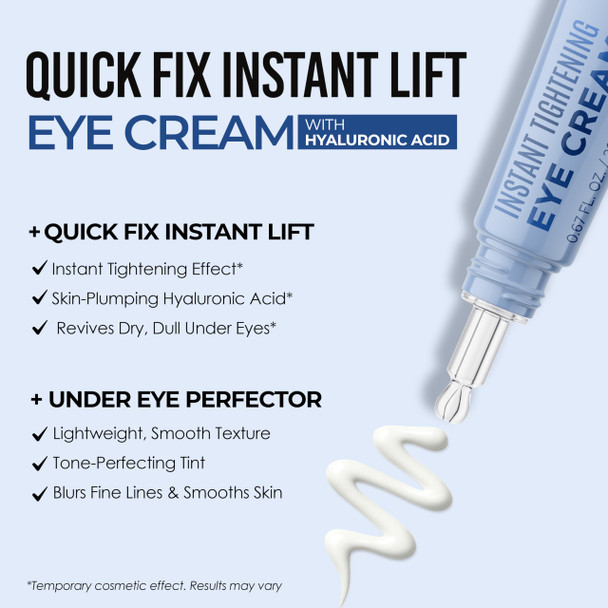 Quick Fix Hyaluronic Acid Instant Eye Tightener – Hydrating & Firming Under Eye Cream For Wrinkles & Puffiness – Dermatologist Tested Anti-Aging Korean Skin Care – Vegan Clean Beauty – .67 Fl Oz