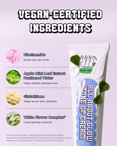 CHASIN' RABBITS All About Glow Tone-up Cream 1.69 fl. Oz Natural Makeup Base No Makeup Natural Look Glow Skin Long-Lasting Hydrating Soft Texture Vegan Face & Body K Beauty