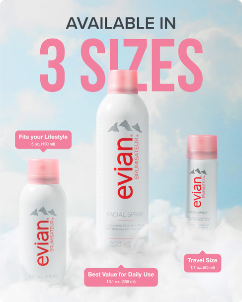 Evian Facial Spray  Hydrating Mineral Water Mist for Face and Skin  Refreshes Makeup Sets and Tones  Daily Skincare Essential for Hydration and Moisturizing   1.7 Fl Oz
