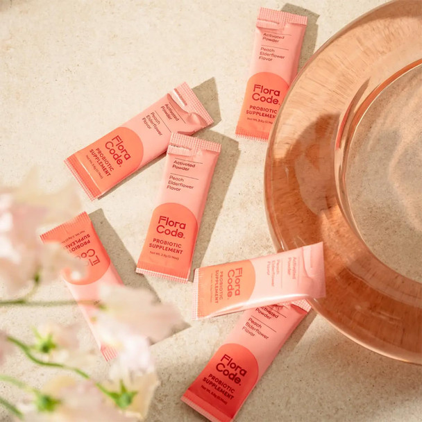 Flora Code Probiotic Powder Peach Elderflower Flavor 30 Day Supply