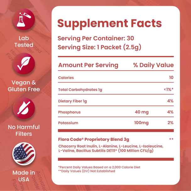 Flora Code Probiotic Powder Peach Elderflower Flavor 30 Day Supply