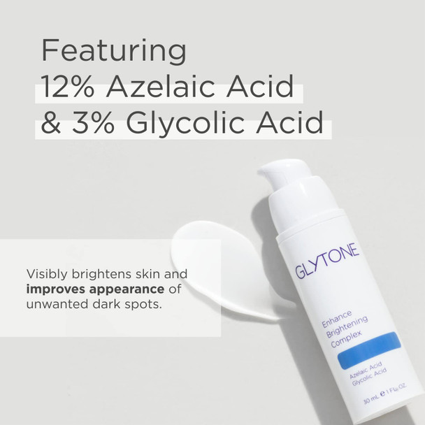 Glytone Enhance Brightening Complex - With 12% Azelaic Acid 3% Glycolic Acid - Brightens Skin & Reduces Dark Spots - Non-Comedogenic - 1 fl. oz.