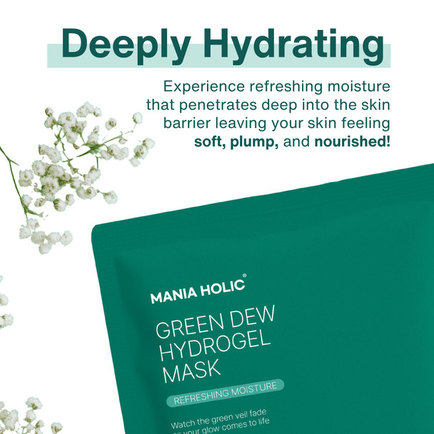 Green Dew Hydrogel Mask | Vegan Face Mask with Neem Leaf and CICA for All Skin Types Improves Elasticity Radiance Hydrating,Korean Skincare (1 sheet 1.06 oz)