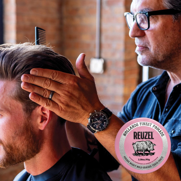 REUZEL Pink Grease Pomade Strong All Day Hold Oil-Based Styling Wax Medium Shine Easy To Wash Out For All Hair Types