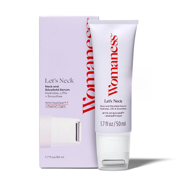 Womaness Let's Neck Firming Serum - Hydrates Lifts and Smoothes with Cooling & Massaging Roller Applicator - Cream for Women to Smooth Wrinkles & Tightening Sagging Skin - 50ml Roller