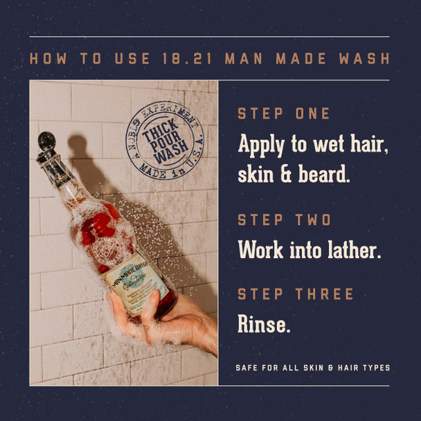 18.21 Man Made 3-in-1 Body Wash Shampoo & Conditioner for Men All Hair & Skin Types Strengthens and Moisturizes in a Manly Aroma 18oz