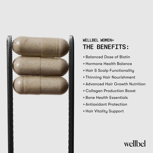 WELLBEL Women + Clean Supplement for Hair Skin and Nails Vegan Gluten Free Non GMO 90 Count