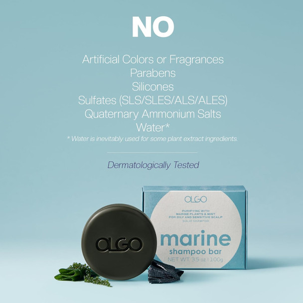 OLGO Marine Shampoo Bar 3.5 oz | Soap-Free Solid Shampoo Bar for Scalp with Cooling | Kelp Sea Grape Charcoal with Biotin | Sustainable & Clean- No Sulfates No Parabens No Phthalates