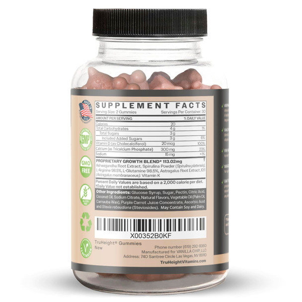 TruHeight Growth Gummies (Watermelon) Tall Nutrition for Natural Growth Supplement for Kids & Teens - Vitamin D K Calcium & Ashwagandha Bone Strength Vitamins D3 K2 Picky Eater Taller Ages 5+