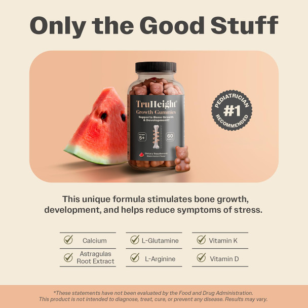 ProHeight TruHeight Growth Gummies (Watermelon) Tall Nutrition for Natural Growth Supplement for Kids & Teens - Vitamin D K Calcium & Ashwagandha Bone Strength Vitamins D3 K2 Picky Eater Taller Ages 5+
