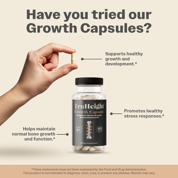 TruHeight Growth Capsules - Tall Nutrition for Natural Growth Supplement for Kids & Teens - Pediatric Vitamin D K Calcium & Ashwagandha - Bone Strength - Kids Vitamins D3 K2 Pills Taller Ages 5+