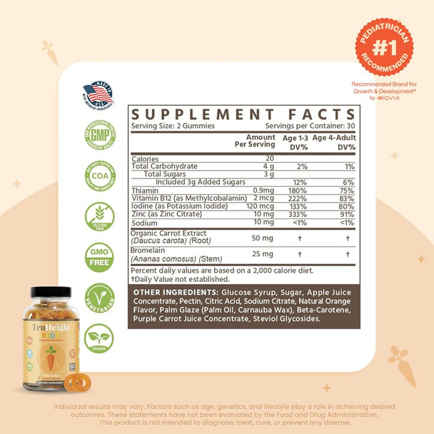 TruHeight Kids Appetite Booster Gummies (Ages 2+) All Natural Toddler Kids & Teens Appetite Stimulant to Eat More - Weight Gain Supplements - Vitamins for Underweight Children - Picky Eater Vitamin