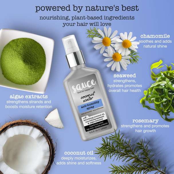 SAUCE BEAUTY Coconut Water Anti-Humidity Hair Spray 5.2 Fl Oz Frizz Control with Coconut Oil Seaweed & Algae Extracts Adds Shine & Softness Lightweight & Non Greasy No Sulfates & Parabens