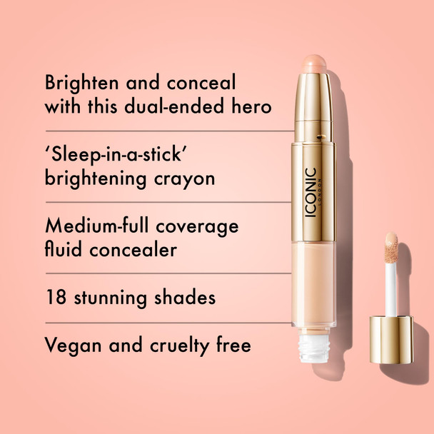 ICONIC LONDON Radiant Concealer & Brightening Duo | Creamy Liquid + Brightening Crayon Dual Ended Concealer Cruelty Free Vegan Makeup