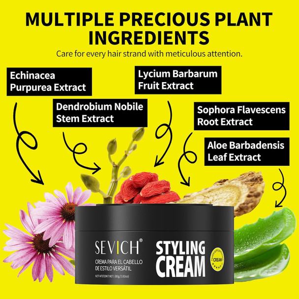 SEVICH Men's Hair Styling Cream - Matte Powerful Hair Gel, Containing Plant Essence, Persistent Shaping,Fresh and Non Greasy, Easy to Clean, 80g