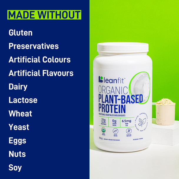 LEANFIT ORGANIC PLANT-BASED PROTEIN Plain Unsweetened - Vegan Soy Free Gluten Free Dairy Free Sugar Free - 21g Protein 26 Servings 715g Tub