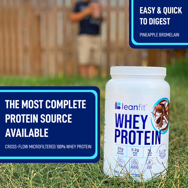 LEANFIT WHEY PROTEIN Natural Chocolate – 100% Whey Protein Powder 25g Protein Per Serving – Grass-Fed Gluten-Free BCAAs Amino Acid - 26 Servings 858g Tub