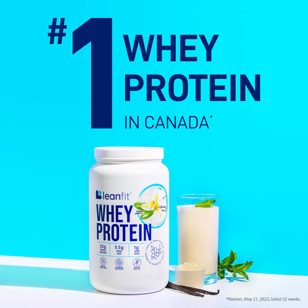 LEANFIT WHEY PROTEIN Natural Vanilla – 100% Whey Protein Powder 25g Protein Per Serving – Grass-Fed Gluten-Free, BCAAs Amino Acid - 26 Servings 832g Tub