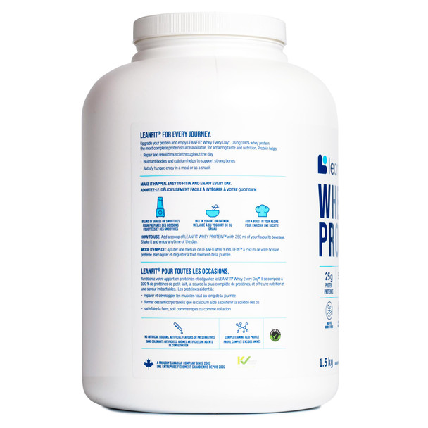 LEANFIT WHEY PROTEIN Natural Vanilla – 100% Whey Protein Powder 25g Protein Per Serving – Grass-Fed Gluten-Free, BCAAs Amino Acid - 46 Servings 1.5kg Tub