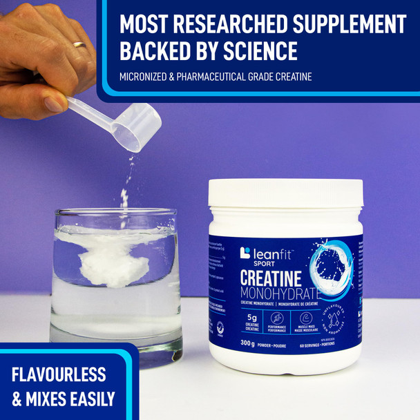LEANFIT SPORT CREATINE MONOHYDRATE Powder Unflavoured- 60 Servings 300g Tub