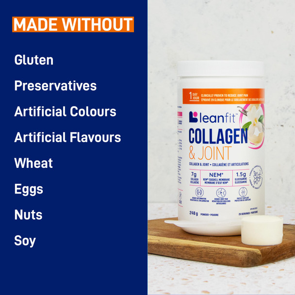 LEANFIT COLLAGEN & JOINT™ French Vanilla - 7g Collagen + 500mg NEM® + 1.5g Glucosamine - 25 Servings 248g Tub