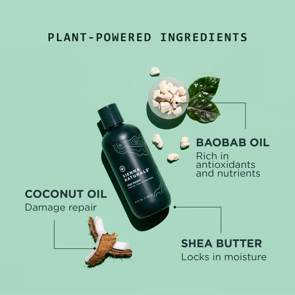 Sienna Naturals - Dew Magic Leave-In Conditioner - Anti Frizz - Lightweight Hydration - Strengthens Softens & Protects w/Baobab & Coconut Oil - Vegan - Great for Curly Hair - 11oz