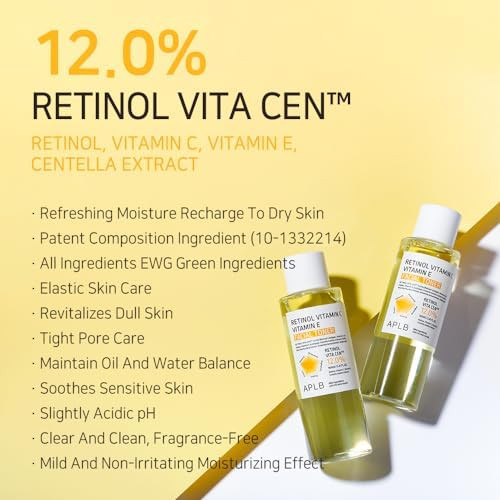 APLB Retinol Vitamin C Vitamin E Facial Toner  Retinol VITA CEN 12.0% 5.41 FL.OZ/Korean Skincare Replenishing Moisture Revitalize for Gentle and Improve Skin Texture Through Retinol