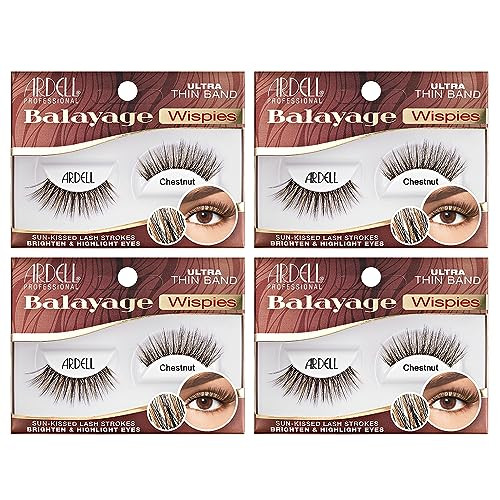 Ardell Balayage Wispies False Eyelashes - Chocolate Ultra Thin Band for Natural Wispy Volume Long-Lasting Comfortable Wear Lashes 4-Pack
