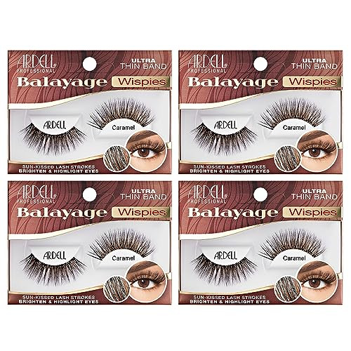 Ardell Balayage Wispies False Eyelashes - Chocolate Ultra Thin Band for Natural Wispy Volume Long-Lasting Comfortable Wear Lashes 4-Pack