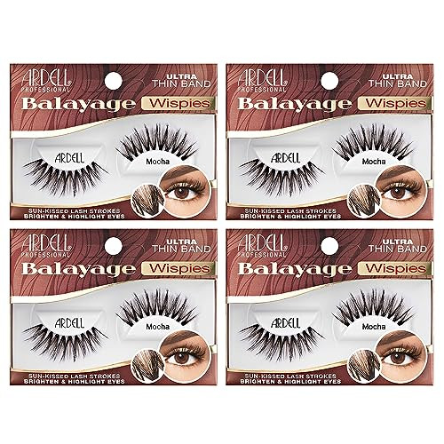 Ardell Balayage Wispies False Eyelashes - Chocolate Ultra Thin Band for Natural Wispy Volume Long-Lasting Comfortable Wear Lashes 4-Pack